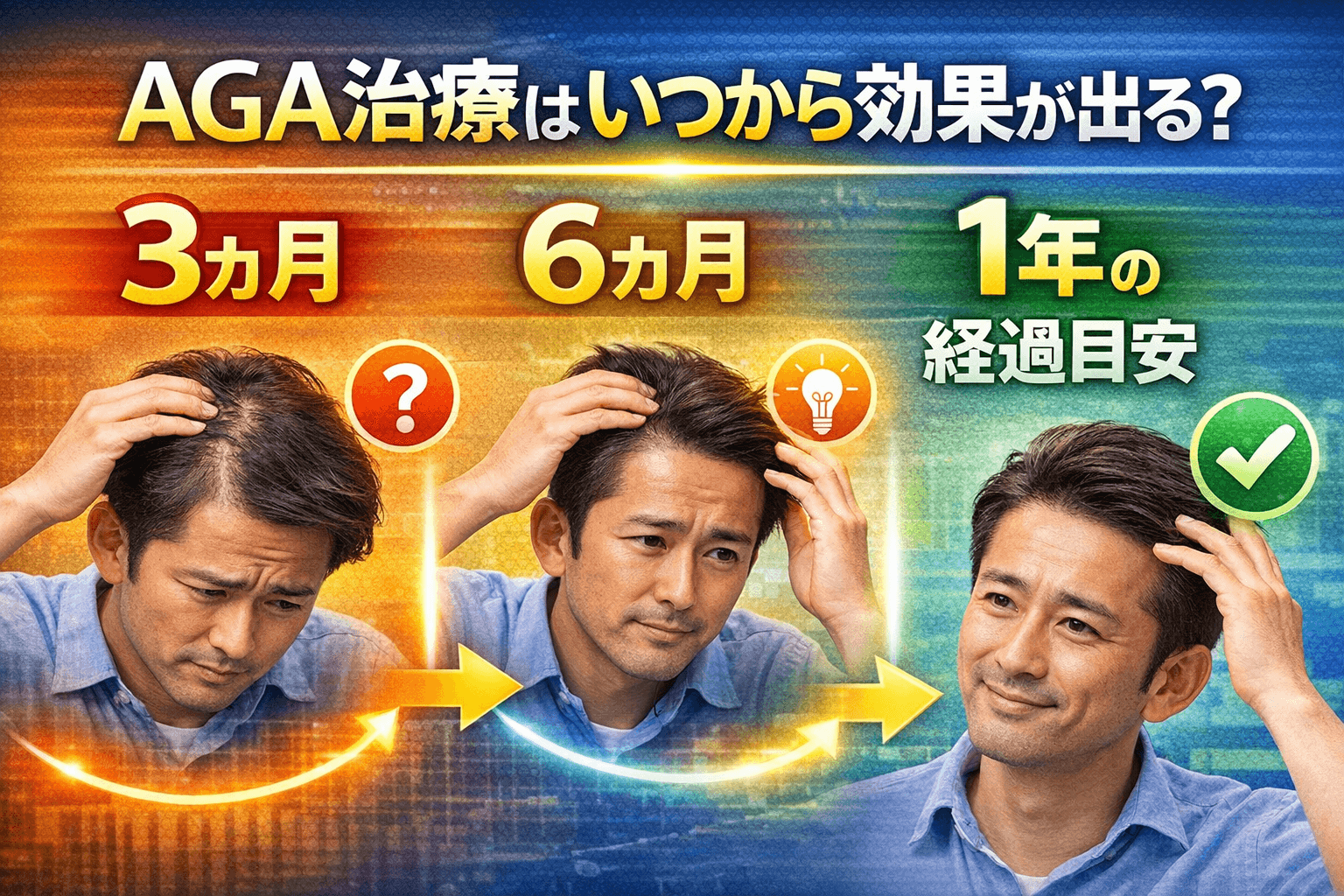 AGA治療はいつから効果が出る?3ヶ月・6ヶ月・1年の経過目安 のメインビジュアル