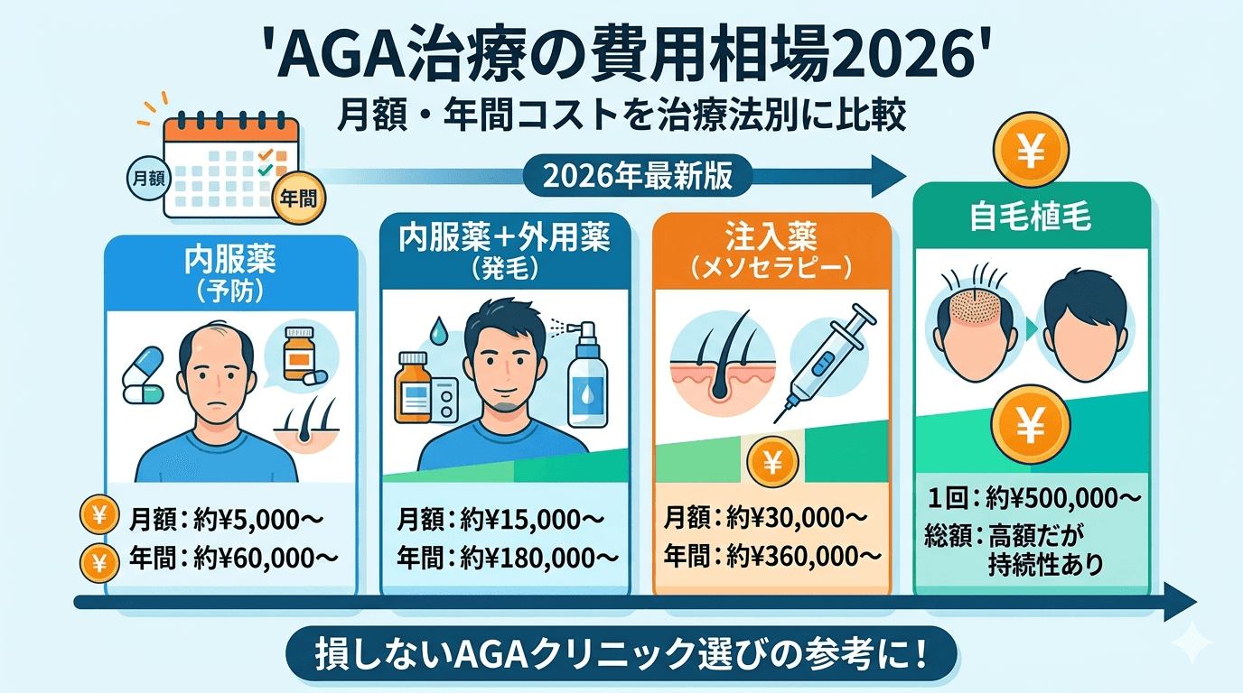AGA治療の費用相場2026|月額・年間コストを治療法別に比較 のメインビジュアル