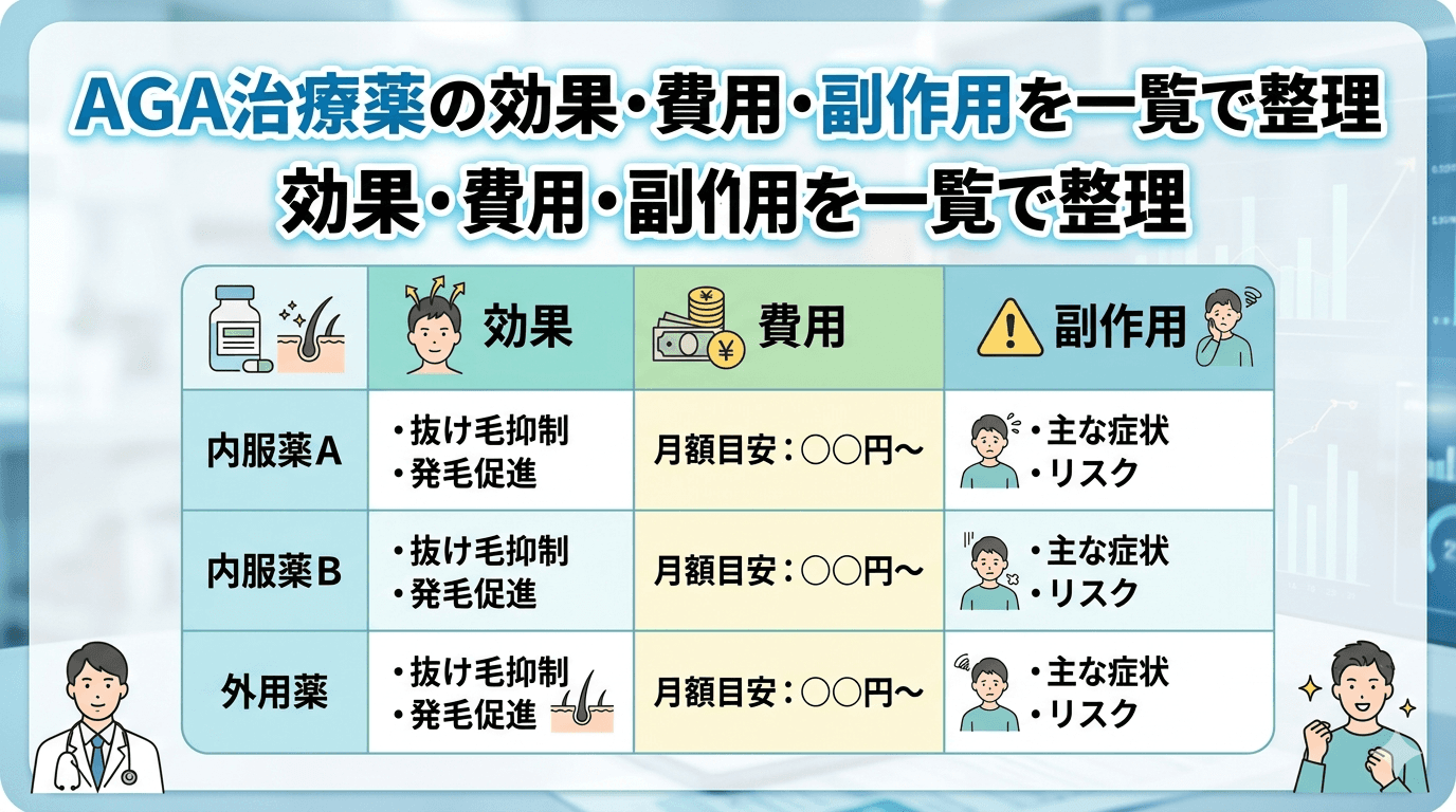 AGA治療薬の効果・費用・副作用を一覧で整理のメイン画像